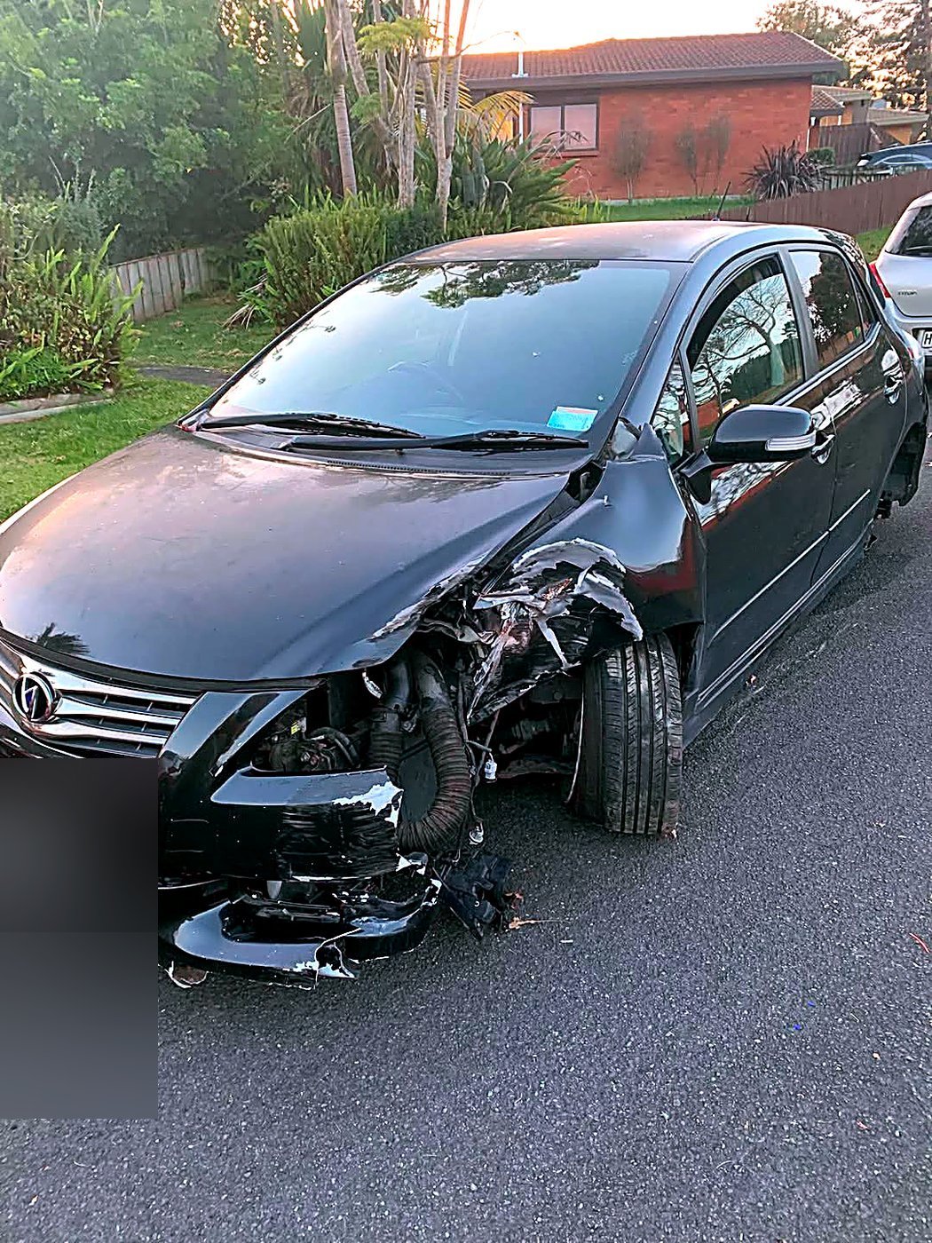 Crashed sedan